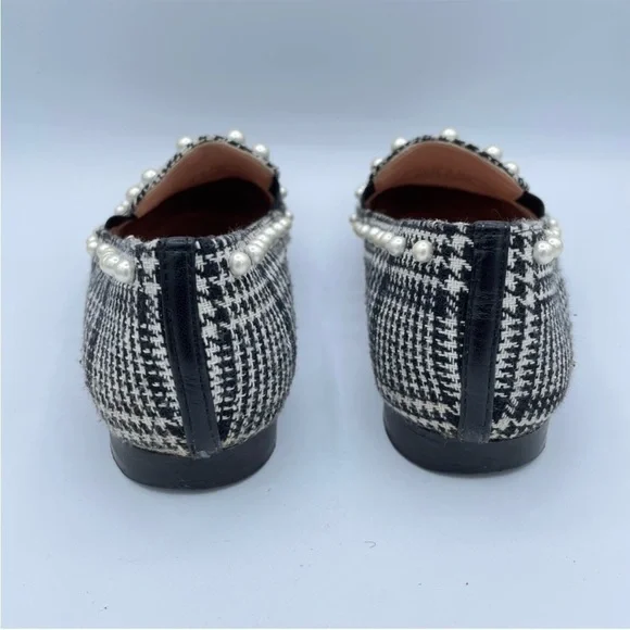EUC J Crew Black and White Twwed Loafers with Faux Pearls - Picture 6 of 12
